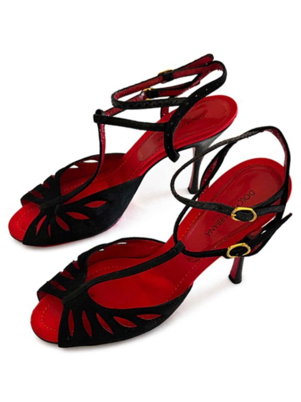Dolce & Gabbana Black Red Peep Toe Ankle Strap Heels 39/9 - Picture 3 of 5